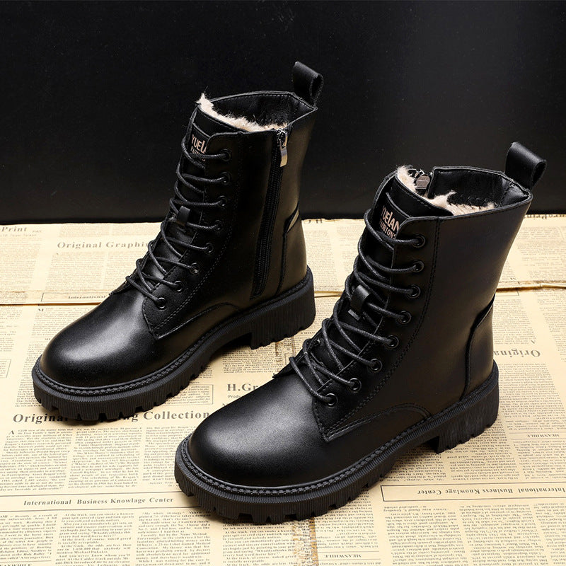 Winter All-matching Flat Bottom Thickened Booties Cotton-padded Shoes With Velvet