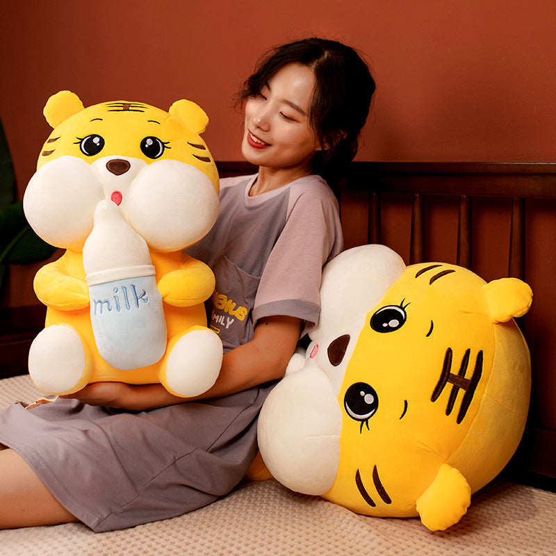 Tiger Doll Plush Toy Holding A Milk Bottle