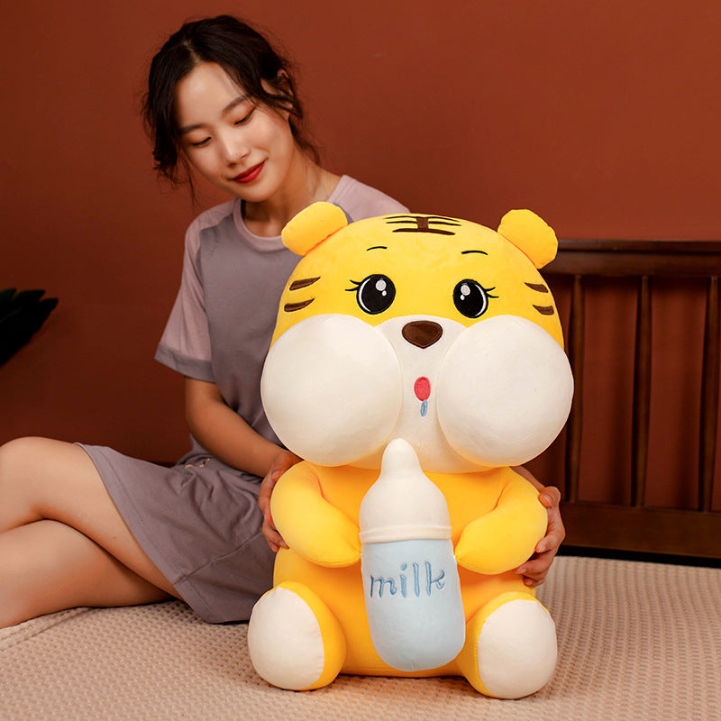 Tiger Doll Plush Toy Holding A Milk Bottle