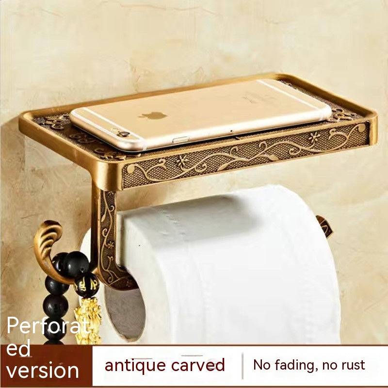 Antique Carved Mobile Phone Stand Bathroom Storage Organize The Shelves Tissue Holder