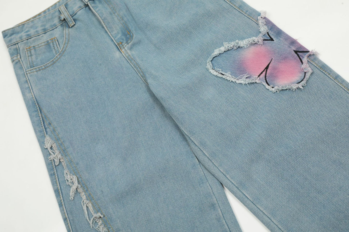 Sweet Cute Butterfly Wash Denim Trousers