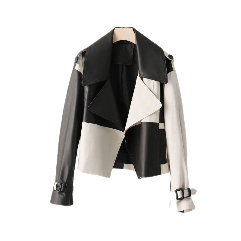 Soft PU Leather Jacket Splicing Coat Loose Western Style Jacket