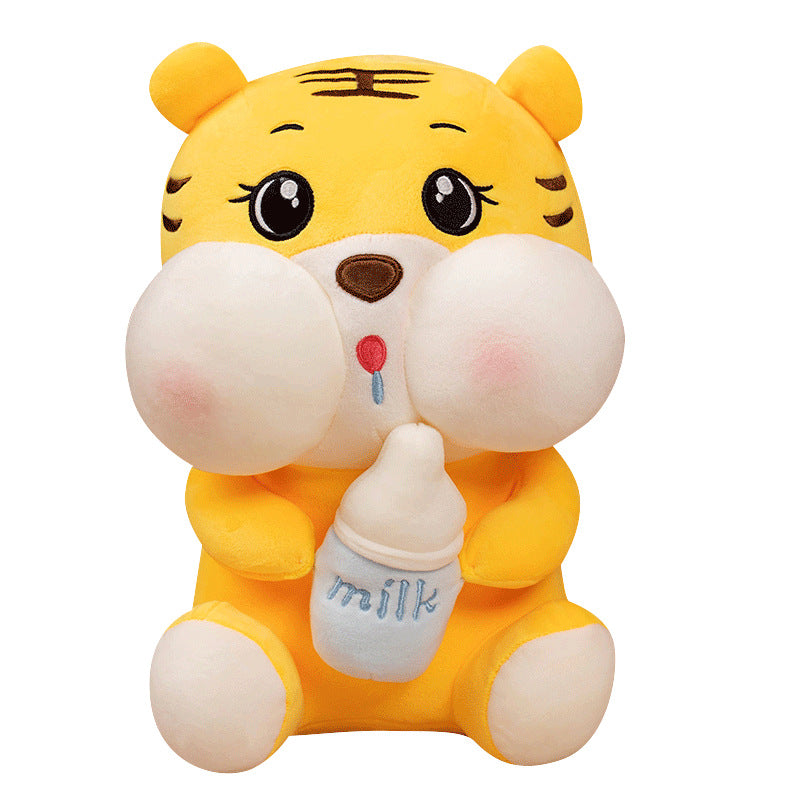 Tiger Doll Plush Toy Holding A Milk Bottle