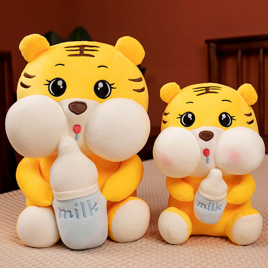 Tiger Doll Plush Toy Holding A Milk Bottle